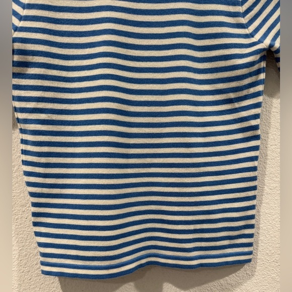 Oak + Fort Knit Blue White Striped Cropped Collared Short Sleeve Tee Size Small - Picture 12 of 14